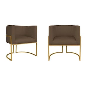 Kit 2 Poltrona Decorativa Base de Ferro Suede Munique Marrom/Dourado