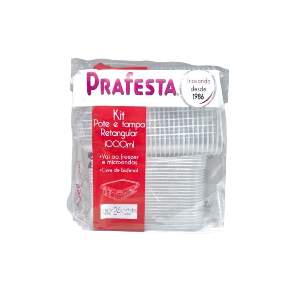Pote Retangular 1000ml - Resistente - Conjunto 24 Unidades
