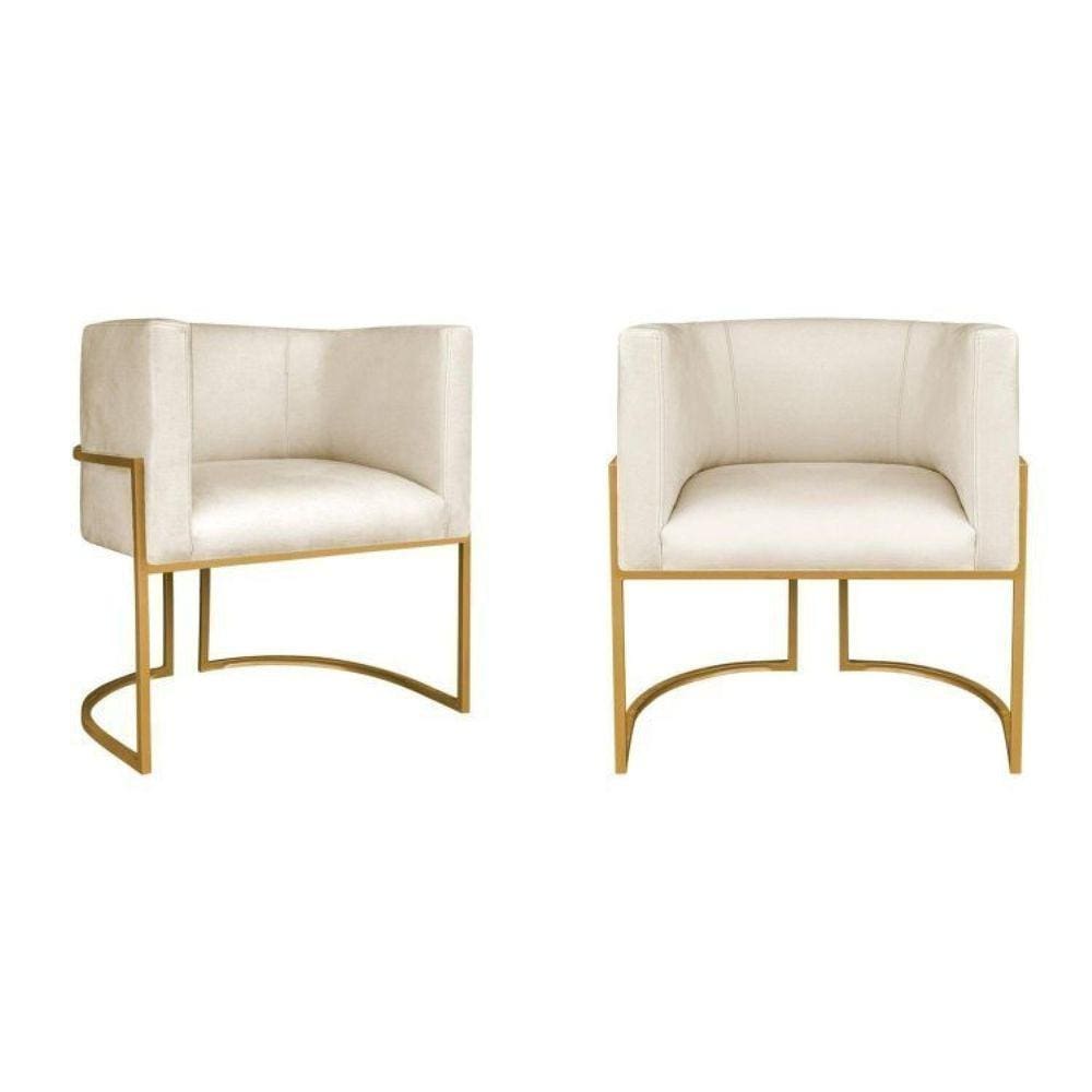 Kit 2 Poltrona Decorativa Base de Ferro Sintético Munique Bege/Dourado
