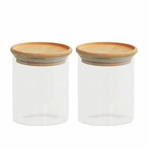 2 Pote Hermético Vidro Bambu 200Ml Mantimentos Alimentos