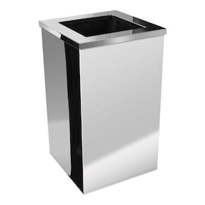 Lixeira 50 Litros Quadrada Em Aço Inox Com Tampa Aro Aberta