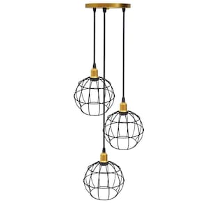 Lustre Pendente Aramado Triplo Globo Cabo Regulável Luminária Agp Ilumini Retro