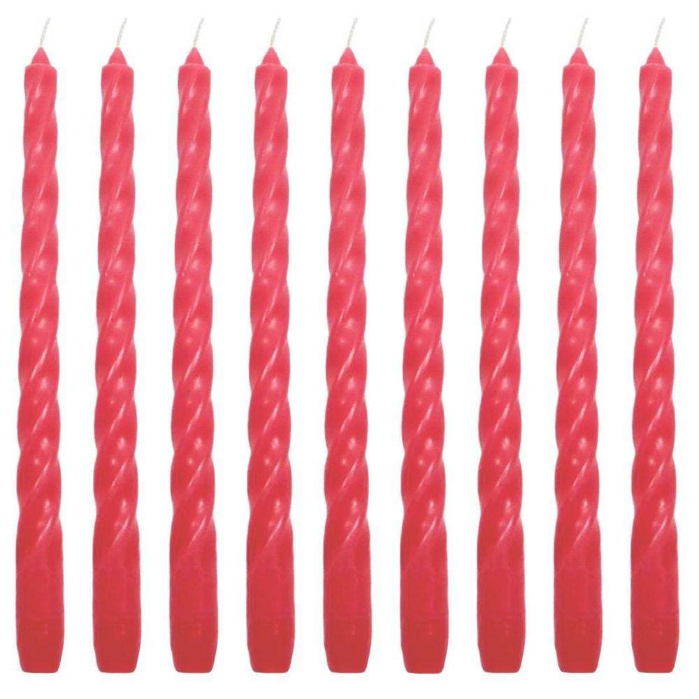 10 Vela Castiçal Torcida 26 Cm Vermelha Decoração Comprida