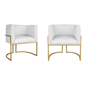 Kit 2 Poltrona Decorativa Base de Ferro Suede Munique Branco/Dourado