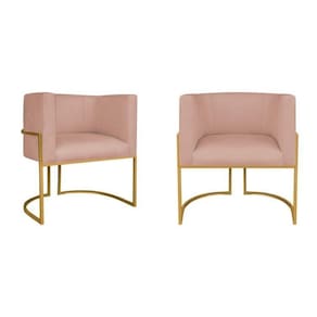 Kit 2 Poltrona Decorativa Base de Ferro Suede Munique Rosê/Dourado
