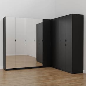 Guarda Roupa Modulado de Canto com Espelho 9 Portas 4 Peças Hera Cabecasa Madeiramadeira Preto/Preto