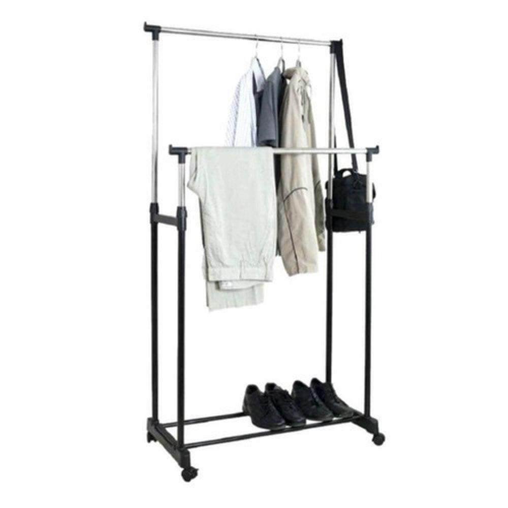 Arara Dupla Com Sapateira Em Aço Inox 140cm X 42cm X 160