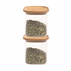 2 Pote Hermético Vidro Bambu 800Ml Mantimentos Alimentos