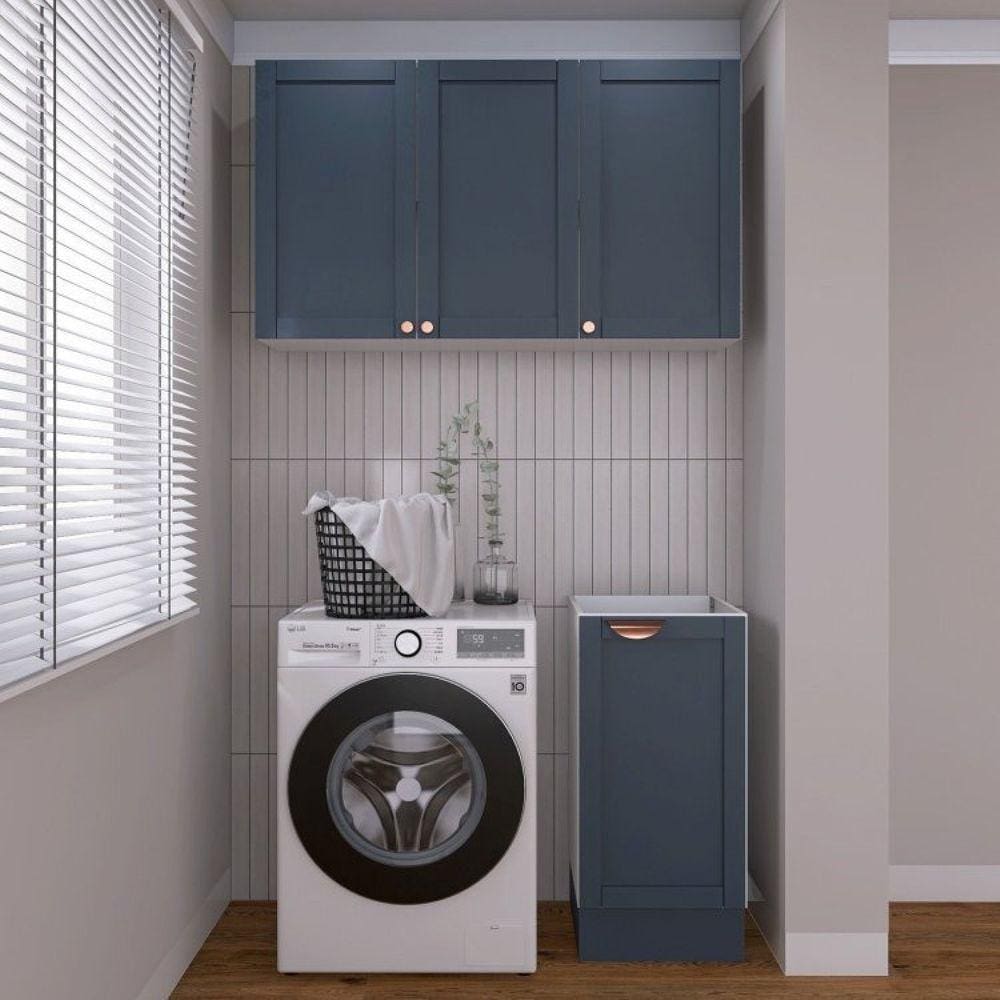 Lavanderia Modulada 2 Peças sem Tampo 1 Armário Aéreo 3 Portas 1 Balcão Cabecasa Madeiramadeira Azul/Branco