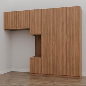 Guarda Roupa Modulado de Solteiro com Mesa de Cabeceira Direita 7 Portas 3 Peças Hera Cabecasa Madei Louro/Cromado/Cromado