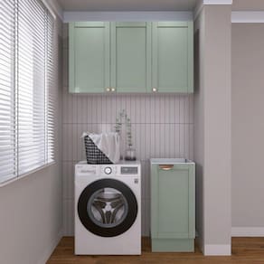 Lavanderia Modulada 2 Peças sem Tampo 1 Armário Aéreo 3 Portas 1 Balcão Cabecasa Madeiramadeira Verde Menta/Branco