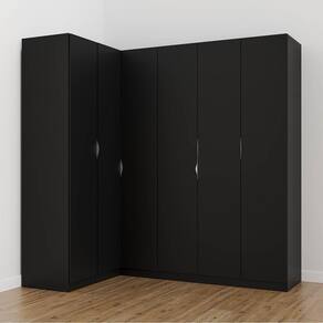 Guarda Roupa Modulado de Canto 6 Portas 3 Peças Hera Cabecasa Madeiramadeira Preto/Cromado