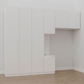 Guarda Roupa Modulado de Solteiro com Mesa de Cabeceira Esquerda 7 Portas 3 Peças Hera Cabecasa Made Branco Geada/Cromado