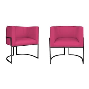 Kit 2 Poltrona Decorativa Base de Ferro Suede Munique Pink/Preto