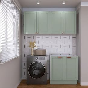 Lavanderia Modulada 3 Peças sem Tampo 2 Armários Aéreos 4 Portas 1 Balcão Cabecasa Madeiramadeira Verde/Branco