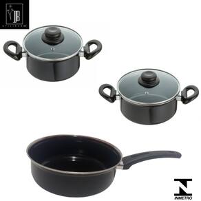 Jogo Panelas 3 Pçs Preto Indução Cooktop Elétrico Á Gás