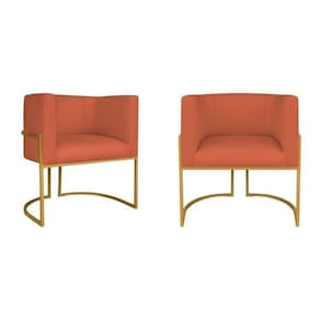 Kit 2 Poltrona Decorativa Base de Ferro Suede Munique Terracota/Dourado