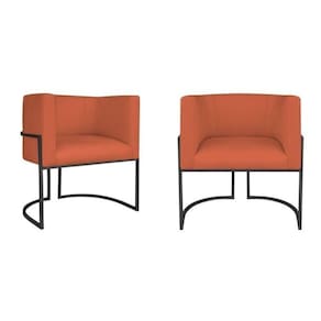 Kit 2 Poltrona Decorativa Base de Ferro Suede Munique Terracota/Preto