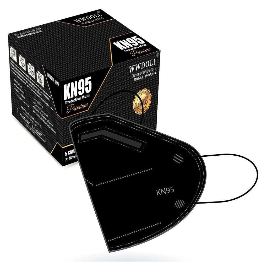 01 Máscara Kn95 Premium Descartável Preta Wwdoll Com Filtro