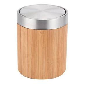 Lixeira Redonda Basculante 2,6L Bamboo E Inox - Marrom-Claro