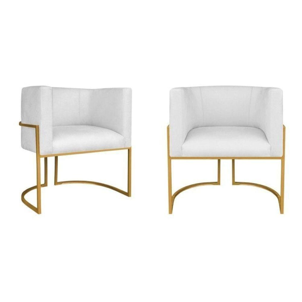 Kit 2 Poltrona Decorativa Base de Ferro Sintético Munique Branco/Dourado