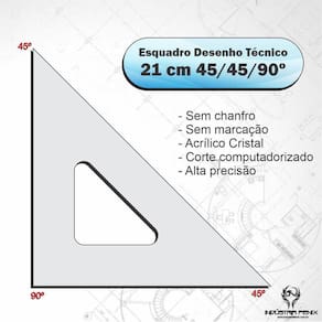 Esquadro Acrílico 45 º Graus Desenho Técnico 21 Cm - Fênix