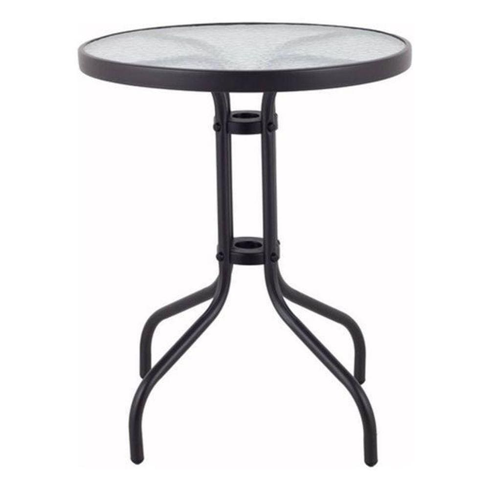 Mesa Redonda Aço Vidro 60X70Cm Jardim Varanda - Home Deluxe