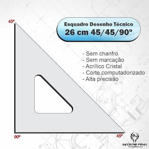 Esquadro Acrílico 45 º Graus Desenho Técnico 26 Cm - Fênix