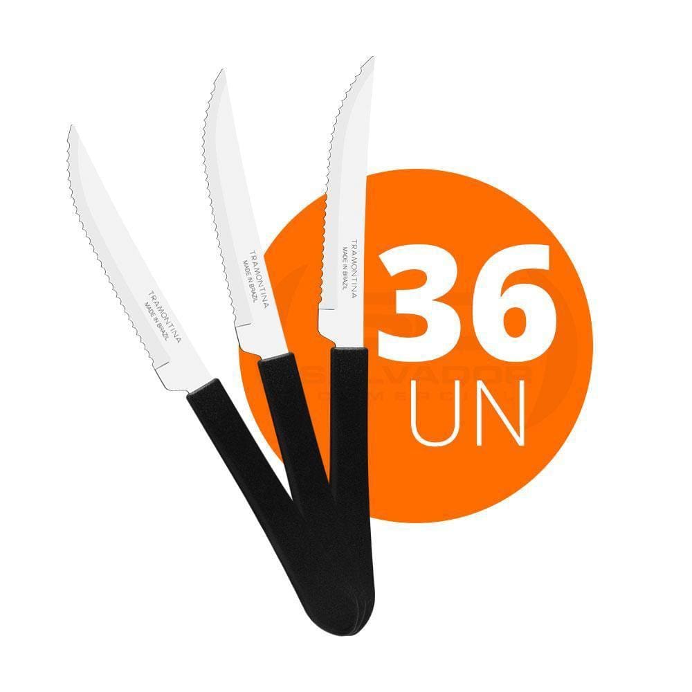36 Facas De Churrasco Leme Aço Inox Preto Fpbag - Tramontina