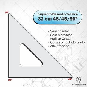 Esquadro Acrílico 45 º Graus Desenho Técnico 32 Cm - Fênix