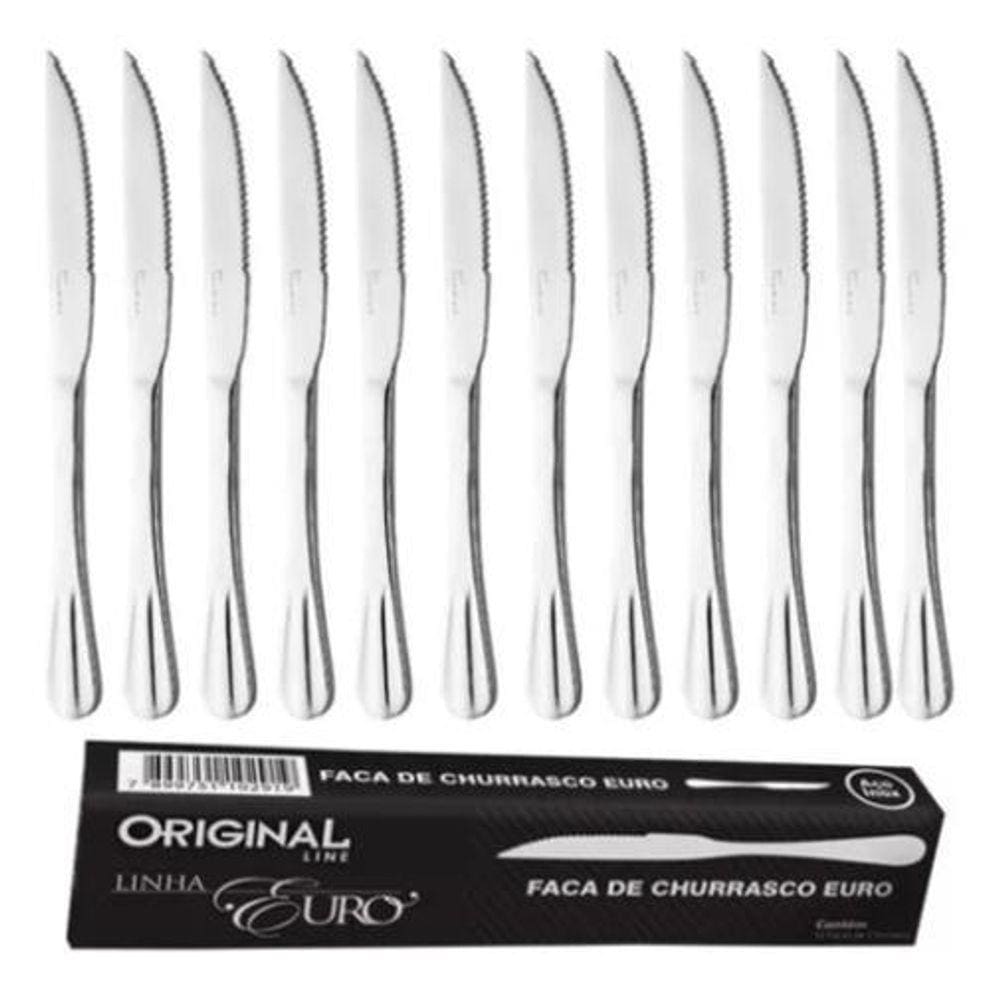 Faca Para Churrasco Linha Euro Kit Com 12 Unidades