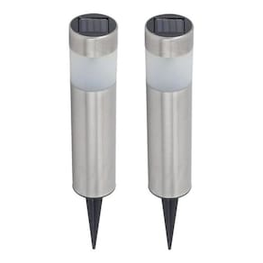 Kit 2 Balizadores Aço Inox Espeto Jardim Led Luz Solar