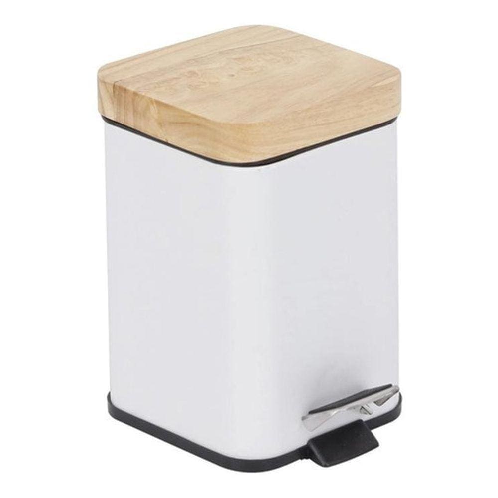 Lixeira De Banheiro Tampo De Madeira 3L 16X15X25Cm - Branco