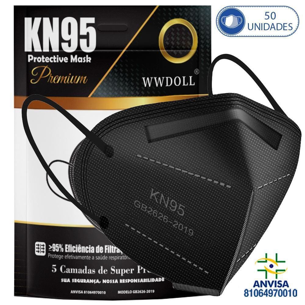 50 Máscaras Respiratórias Kn95 Pff2 Wwdoll 5 Camadas Anvisa