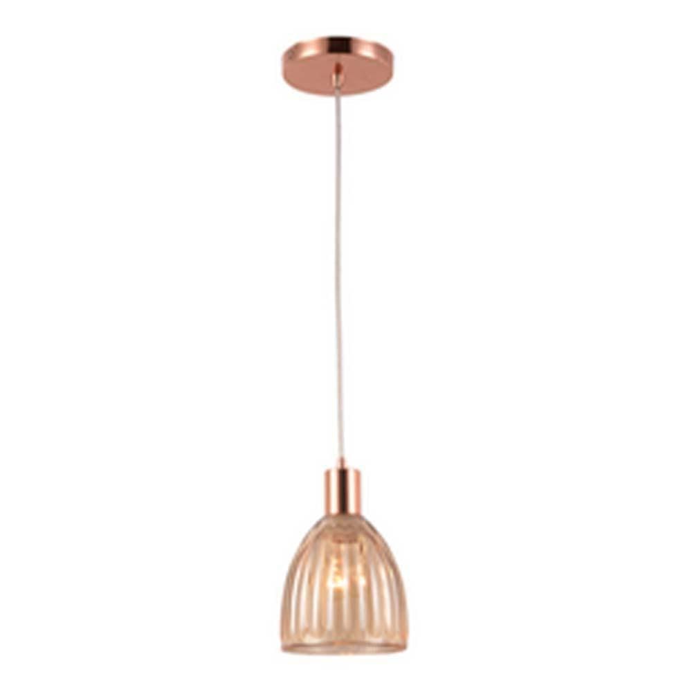 Lustre/Pendente Em Vidro Mooca Cobre/Rose Gold Estilo Retrô