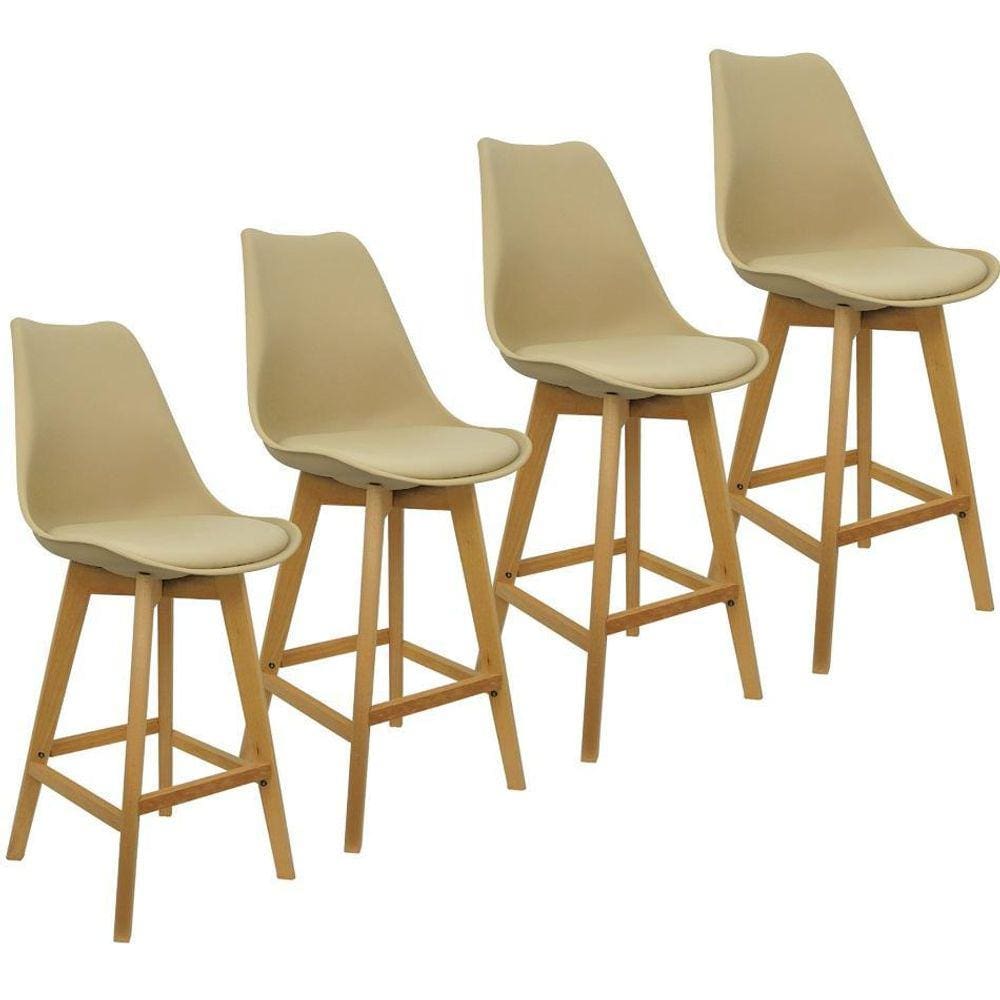 Kit 4 Banquetas Monty Leda Luisa Saarinen Alta Base Fixa