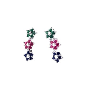 Earcuff Flores Zirconias Colors Prata Semijoia Lizzy Fatin