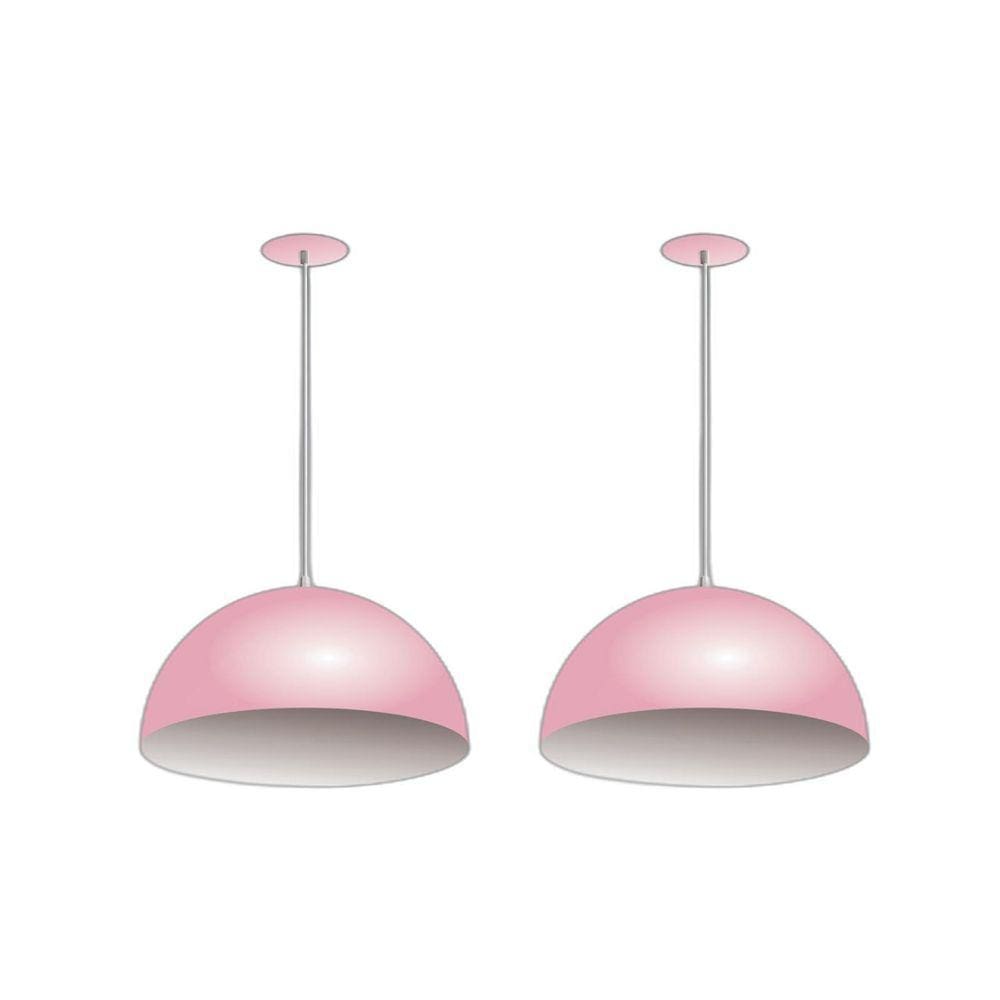 Kit 2 Lustres Pendentes Meia Lua Orby 40Cm Rosa Branco Cabo