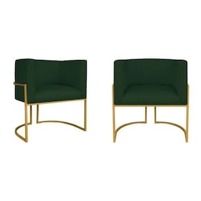 Kit 2 Poltrona Decorativa Base de Ferro Suede Munique Verde/Dourado