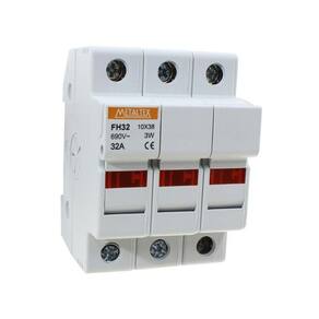 Porta Fusível 10X38Mm 3 Polo 32 Amperes Indicador Fusível