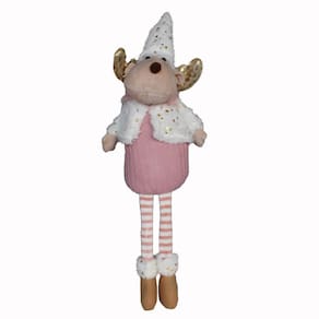 Boneco Pelúcia Rena Natalino Sentado Decoração Natal Branco