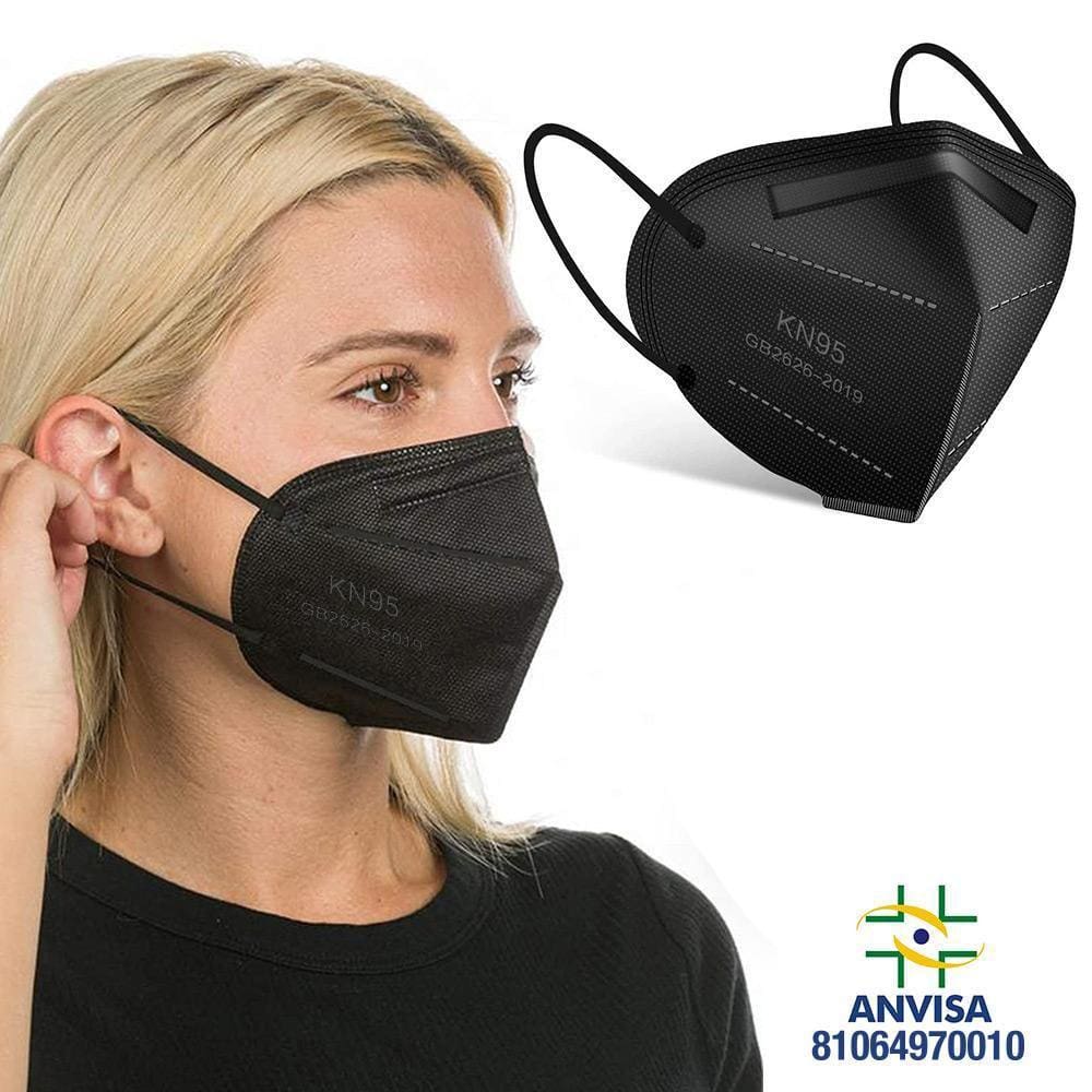 3 Máscaras Descartáveis Kn95 Wwdoll 5 Camadas Anvisa Preta