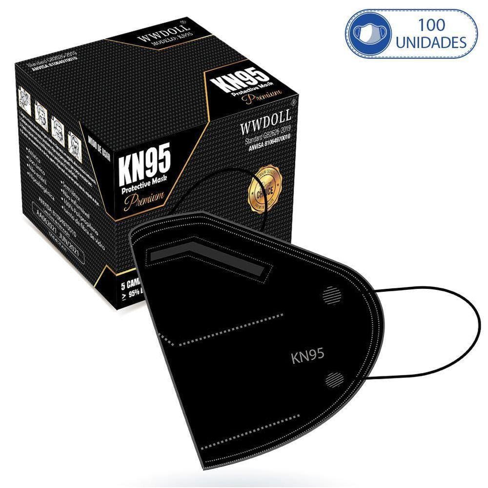 Caixa Com 100 Unidades De Máscaras Kn95 Premium Pretas Wwdol