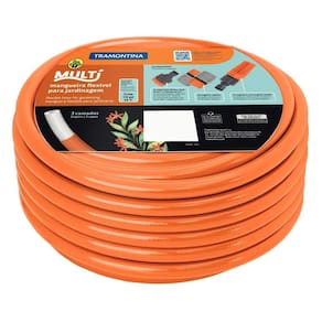 Mangueira Multi 1/2`` Laranja em PVC 3 Camadas 25MT com Engates Rapidos e Esguicho - Tramontina