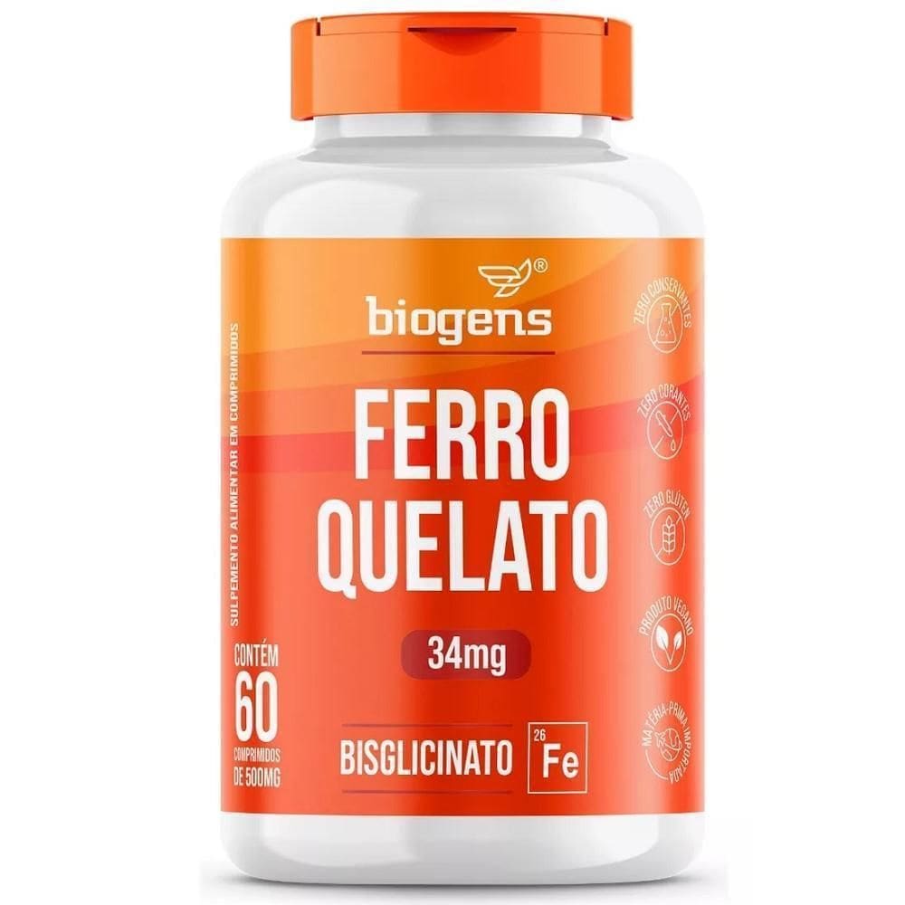Ferro Quelato Bisglicinato 34Mg 60 Cáps. Biogens