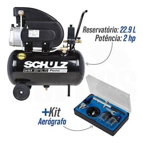 Compressor De Ar 8,5 25L Schulz + Kit Aerógrafo Hobby Schulz 110V/220V