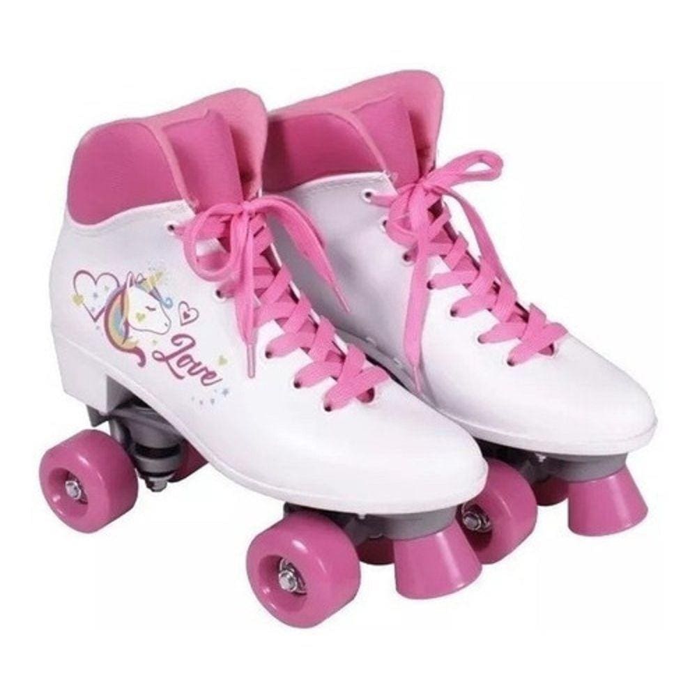 Patins Quad Love Unicornio Branco Ou Preto Belfix