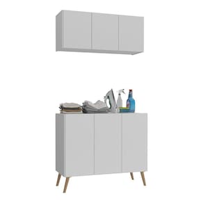 Conjunto Lavanderia Retrô Multiuso Armário Aéreo E Balcão Mp5050 Branco natural