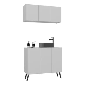 Conjunto Gabinete De Banheiro E Armário Aéreo Retrô Mp5055 Branco preto