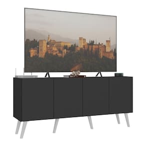 Rack Retrô Para Tv Até 50 Polegadas Com 4 Portas Multimóveis Mp1071 Preto/branco Preto/branco